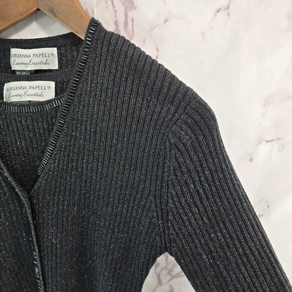 Adrianna Papell Cardigan Womens Small Black Sparkle Shimmer Metallic Tank Set - Picture 14 of 15